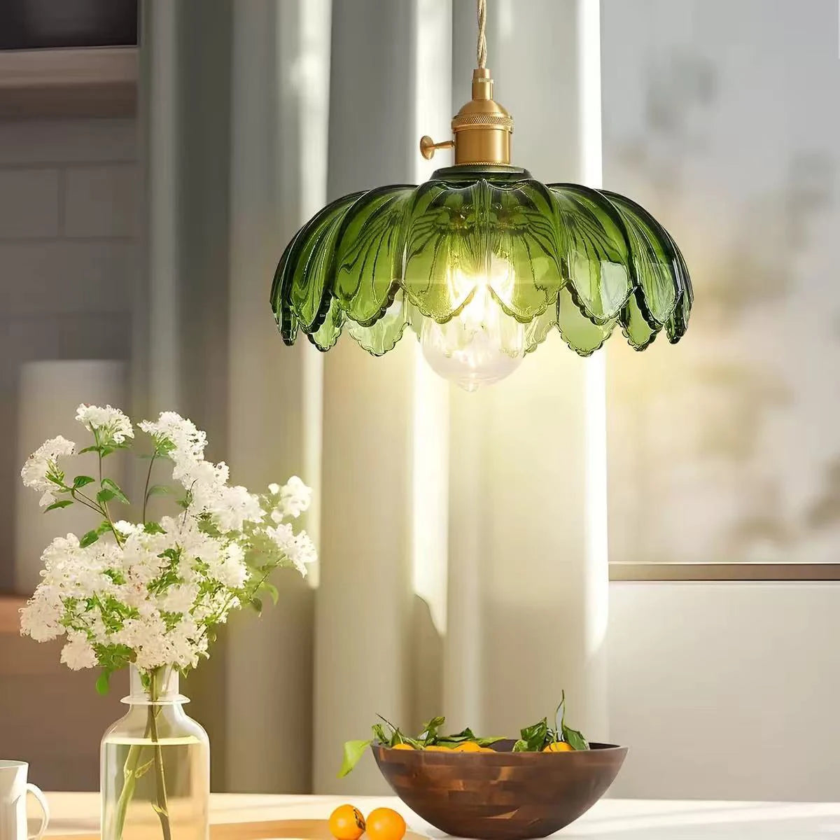 Nordic Green Glass LED Pendant Light – Copper Switch Hanging Lamp - Dripshop