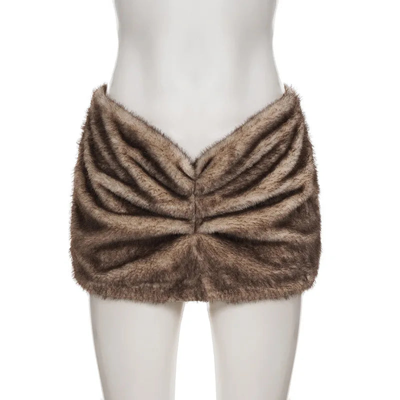 Women's Faux Fur Bodycon Mini Skirt | Low Waist Streetwear Clubwear