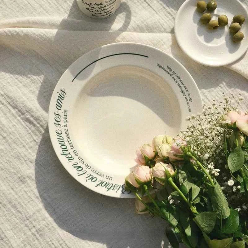 French Retro Ceramic Breakfast Plate – Premium Pasta & Western Dining Dish