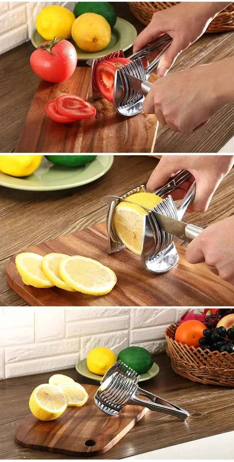 Stainless Steel Handheld Fruit Slicer – Lemon, Orange, Tomato & Onion Cutter