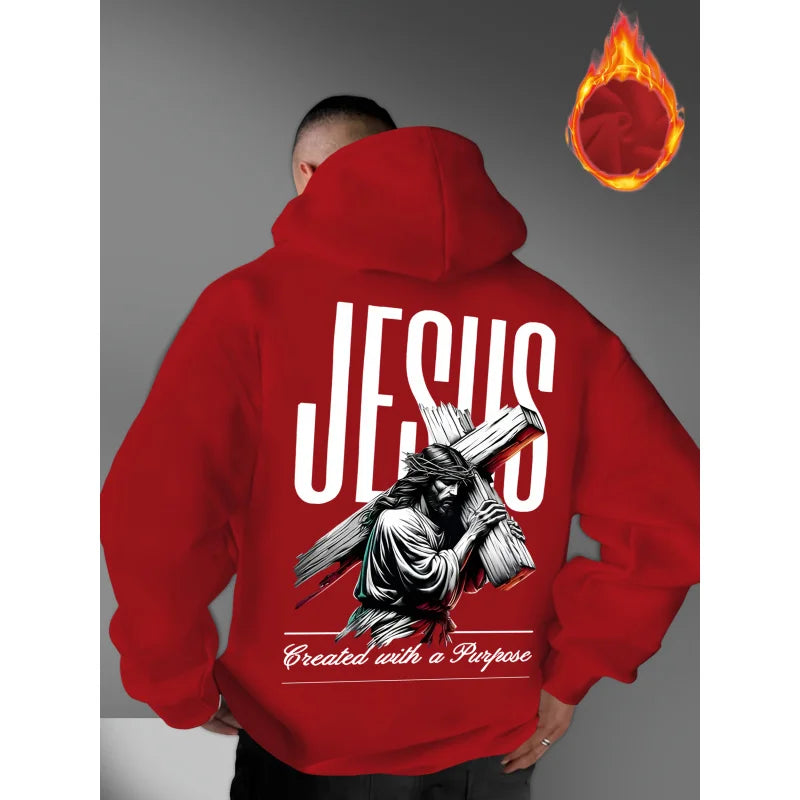 Men's Jesus Print Oversized Hoodie