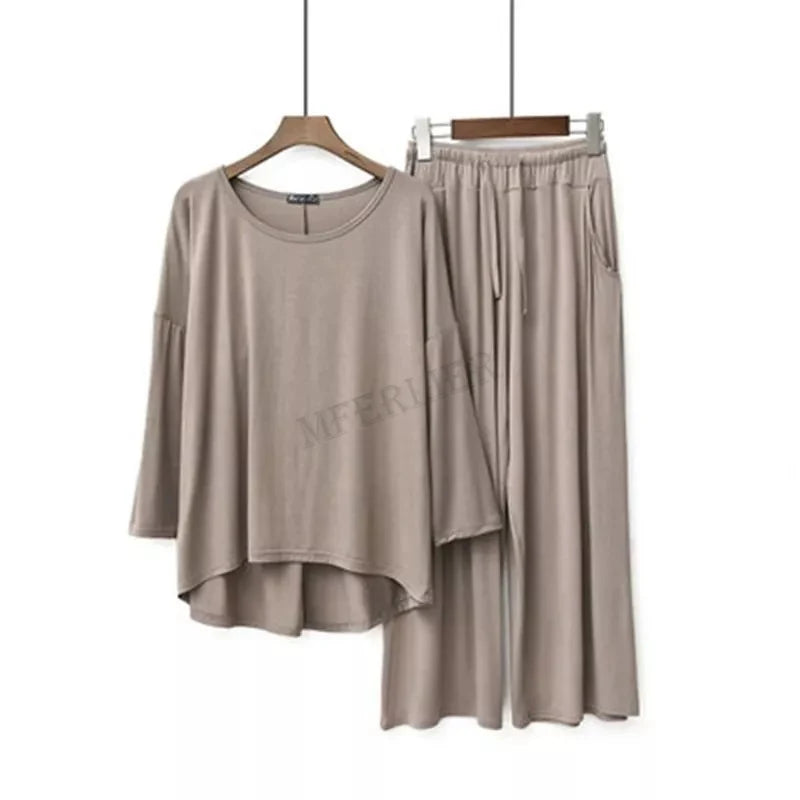 Women's Plus Size Modal Pyjama Set – Short Sleeve Soft Sleepwear (Up to 7XL/150kg) - Dripshop
