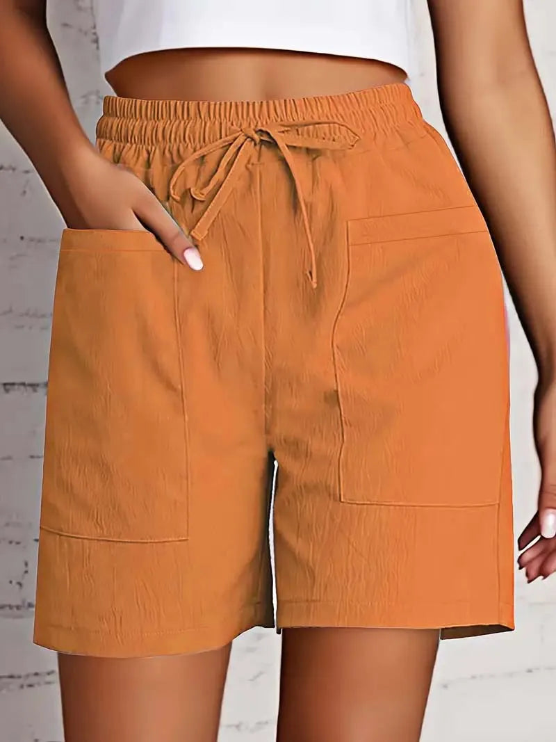 Women's High Waist Casual Shorts | Cotton Linen Summer Shorts with Pockets