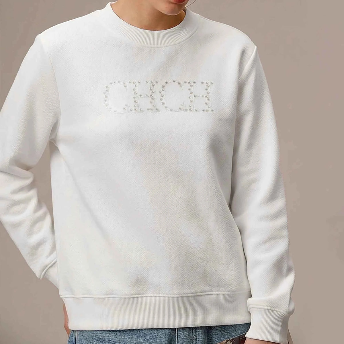 Women's Pearl Embroidered Hoodie – Loose Fit Pullover