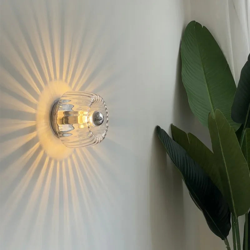 Nordic Retro Glass Wall Lamp | Chinese-Inspired Iron Frame | Hallway & Staircase - Dripshop