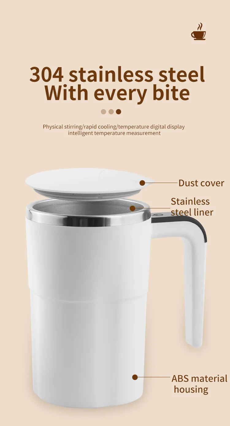380ml USB Electric Magnetic Stirring Mug – Stainless Steel Self-Mixing Coffee Cup with Lid