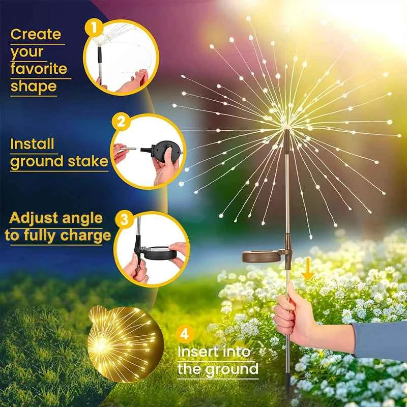 Solar Fireworks Copper Wire LED Garden Lights – Outdoor Lawn & Courtyard Decor (1/4/8 Pack)