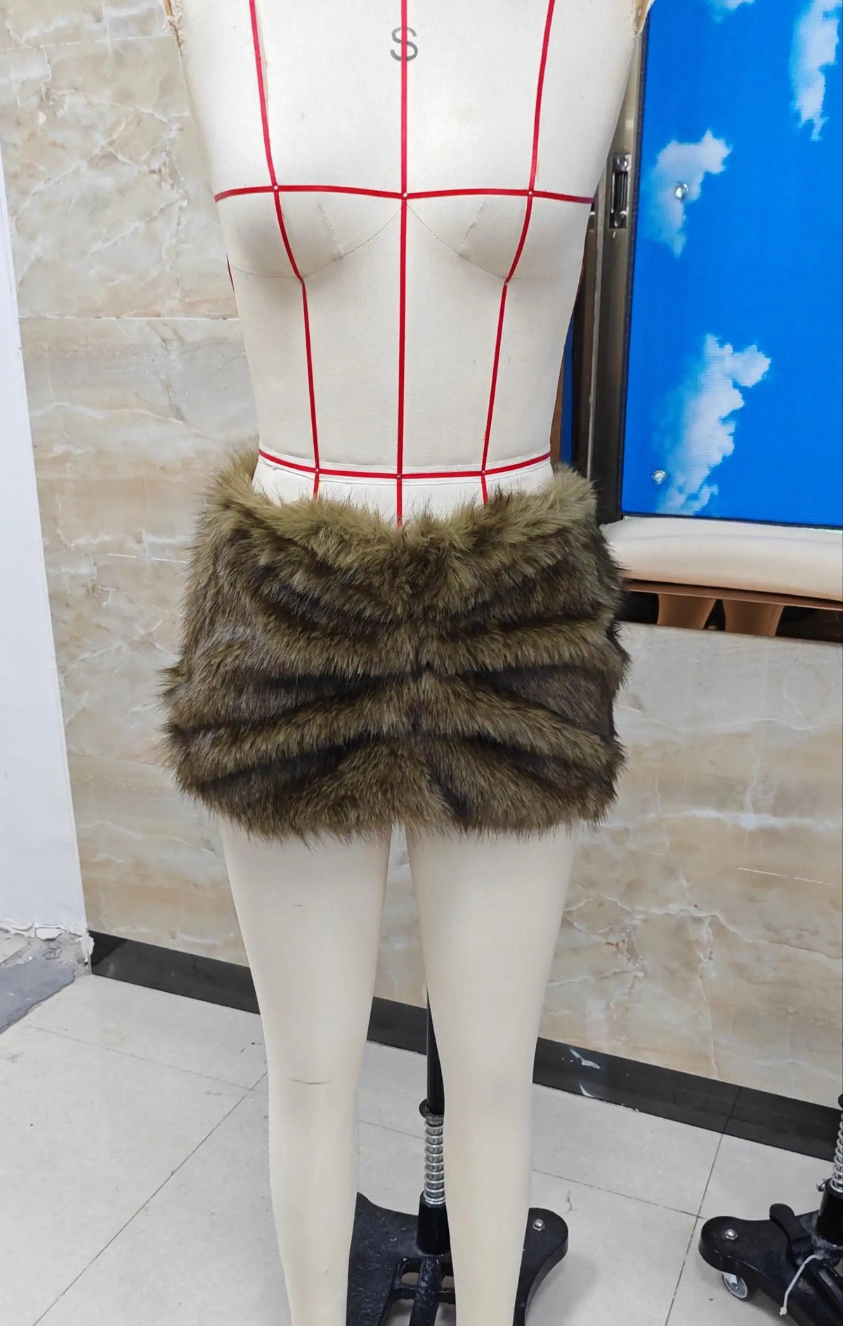 Women's Y2K Faux Fur Mini Skirt | Ruched Bodycon Party Skirt