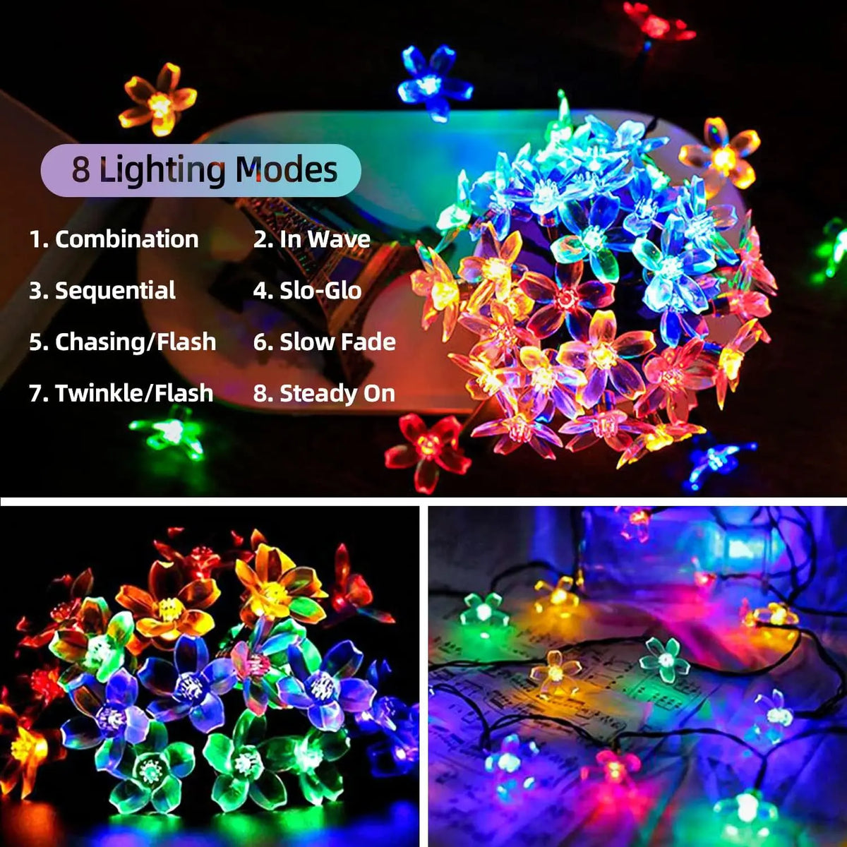 Solar Cherry Blossom LED String Lights – Outdoor Garland for Garden, Patio, Christmas & Wedding - Dripshop
